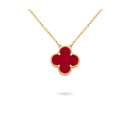 [Dawnora Jewelry]CLOVER 15MM CARNELIAN SINGLE FLOWER NECKLACE