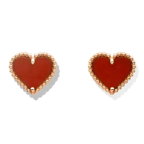 [Dawnora Jewelry]HEART CARNELIAN STUD EARRINGS