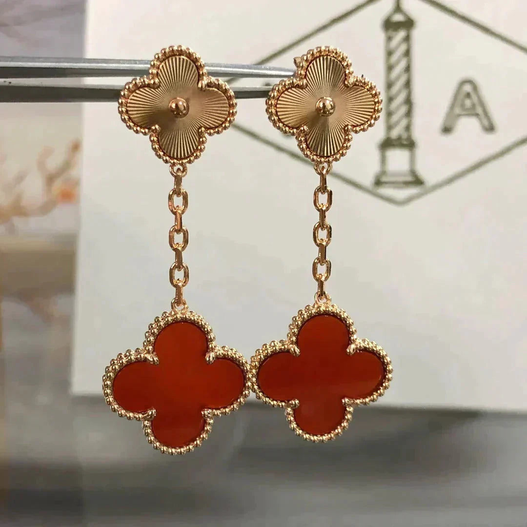 [Dawnora Jewelry]CLOVER 2 MOTIF  LASER CARNELIAN EARRINGS