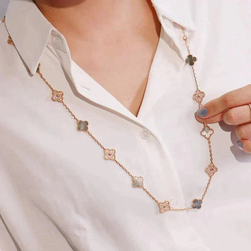 [Dawnora Jewelry]CLOVER 20 MOTIFS DARK MOP DIAMOND  NECKLACE