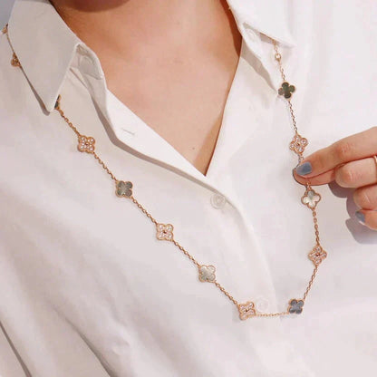 [Dawnora Jewelry]CLOVER 20 MOTIFS DARK MOP DIAMOND  NECKLACE