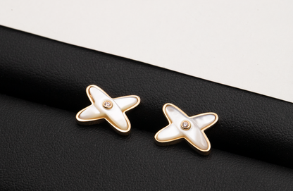 [Dawnora Jewelry]JEUX DE WHITE MOP ROSE GOLD DIAMOND EARRINGS