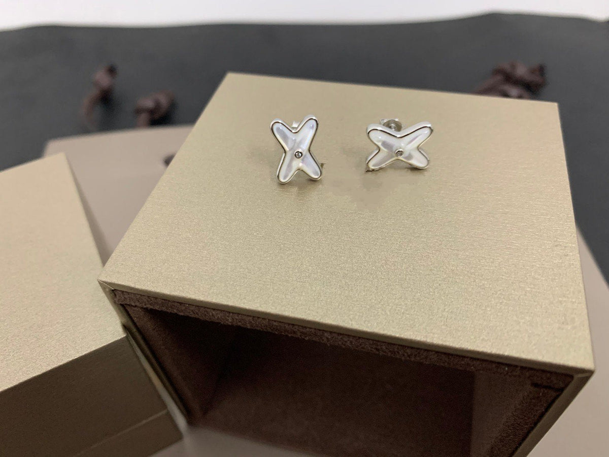 [Dawnora Jewelry]JEUX DE WHITE MOP SILVER DIAMOND EARRINGS