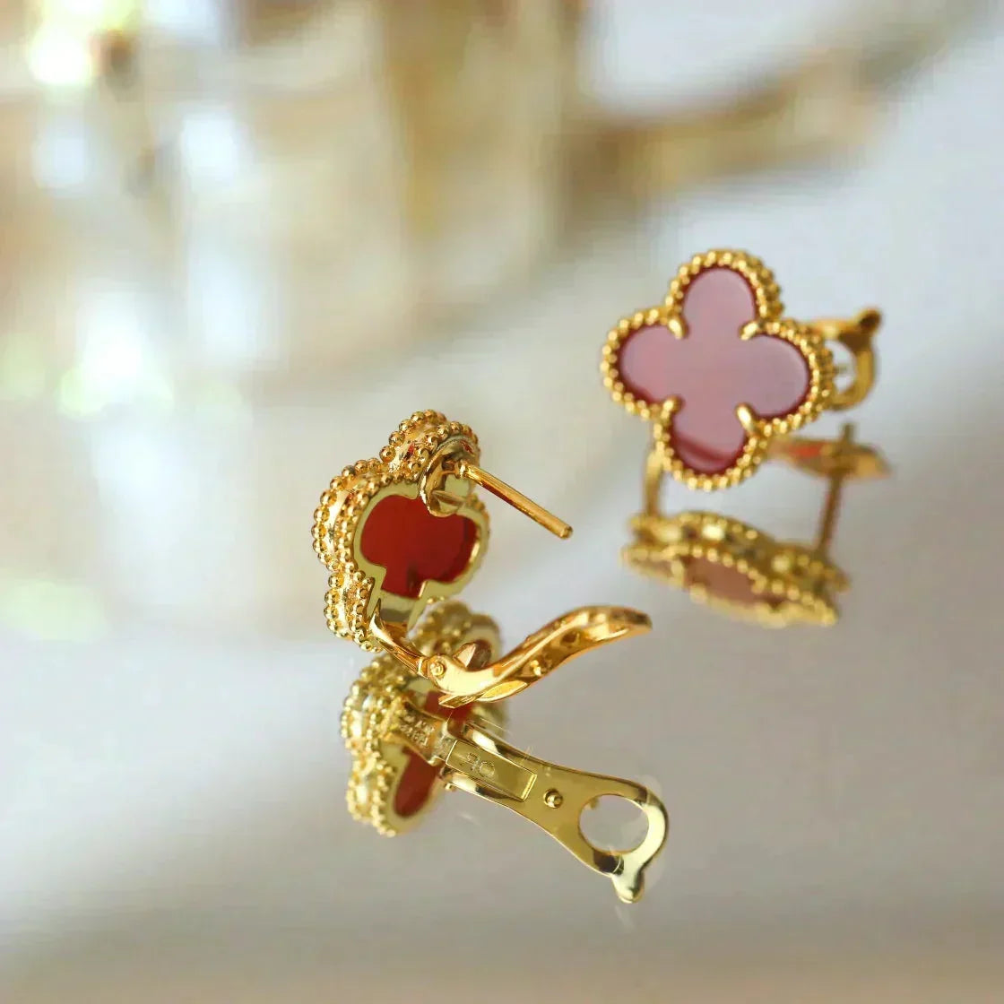 [Dawnora Jewelry]CLOVER MEDIUM 1 MOTIFS CARNELIAN  EARRINGS