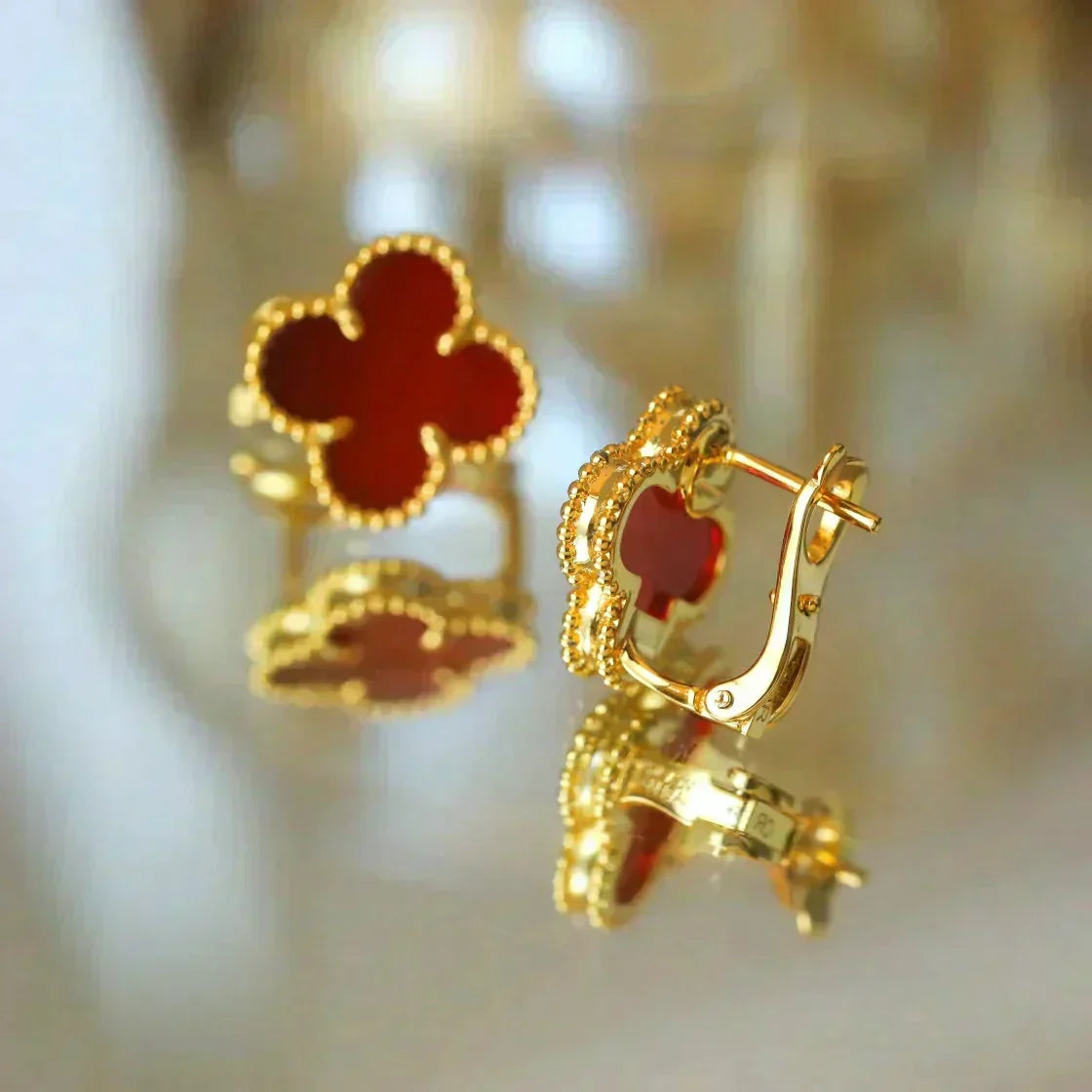 [Dawnora Jewelry]CLOVER MEDIUM 1 MOTIFS CARNELIAN  EARRINGS