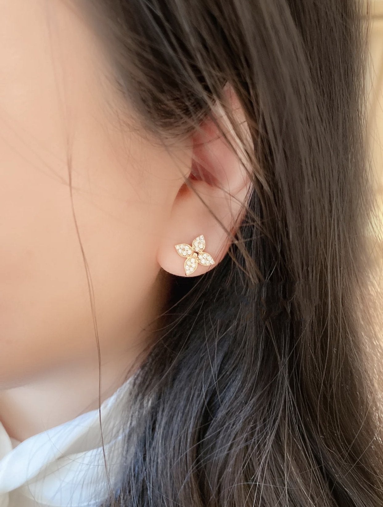 [Dawnora Jewelry]STAR BLOSSOM STUD EARRINGS PINK GOLD DIAMONDS
