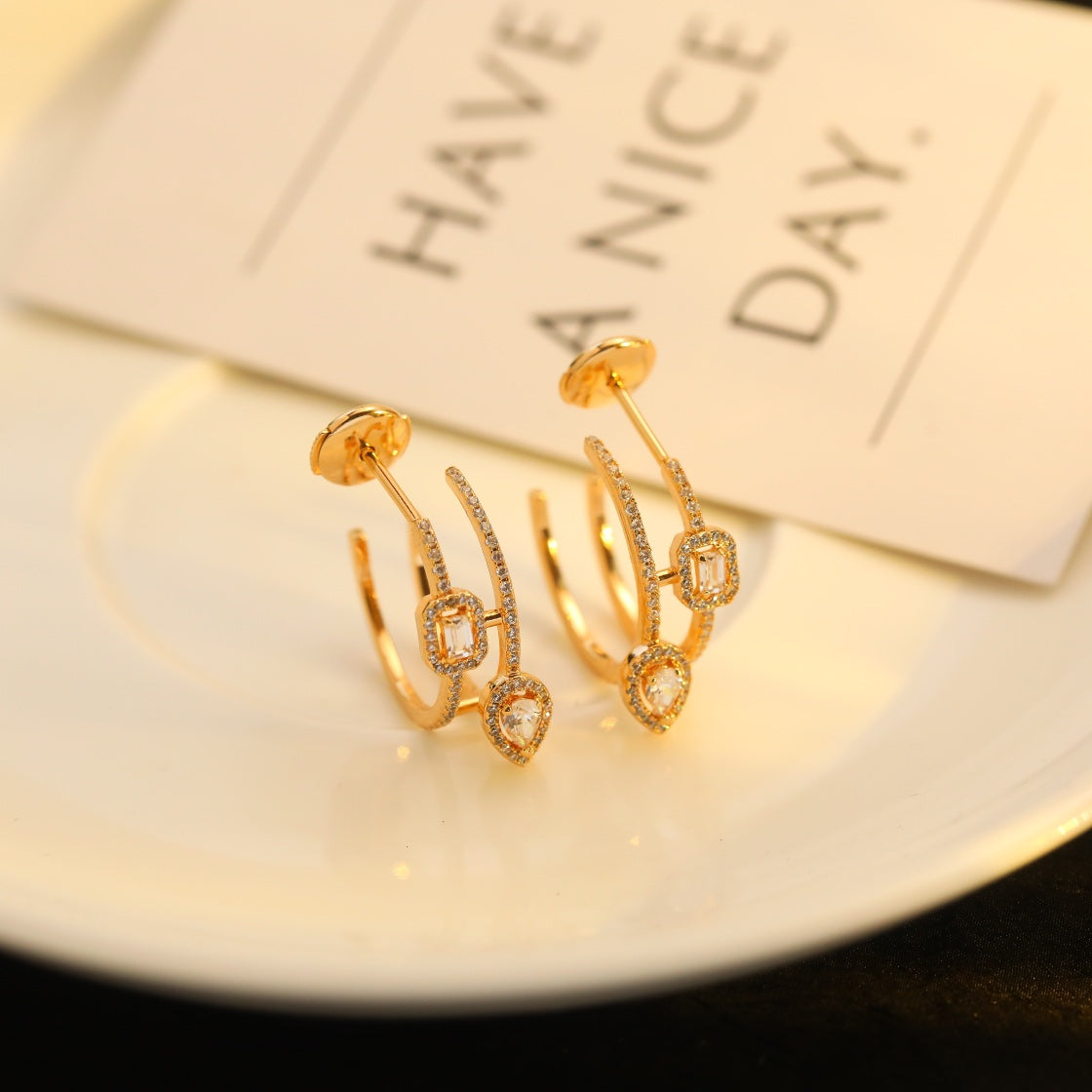 [Dawnora Jewelry]CREOLES MY TWIN 2 RANGS SILVER DIAMOND EARRINGS