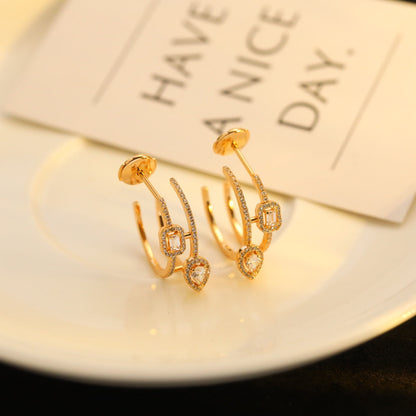 [Dawnora Jewelry]CREOLES MY TWIN 2 RANGS SILVER DIAMOND EARRINGS