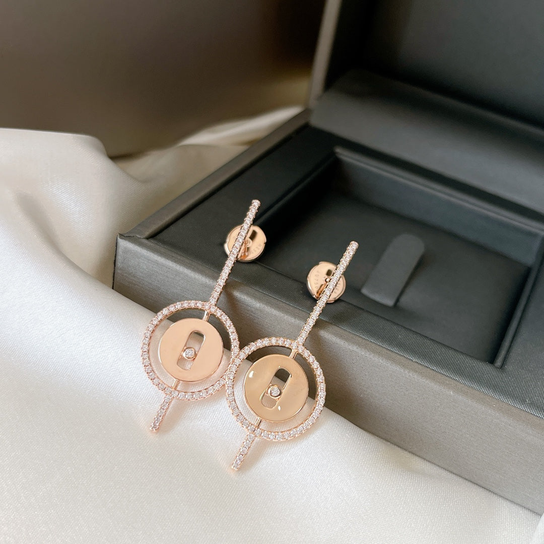 [Dawnora Jewelry]LUCKY MOVE ARROW PINK GOLD DIAMOND EARRINGS