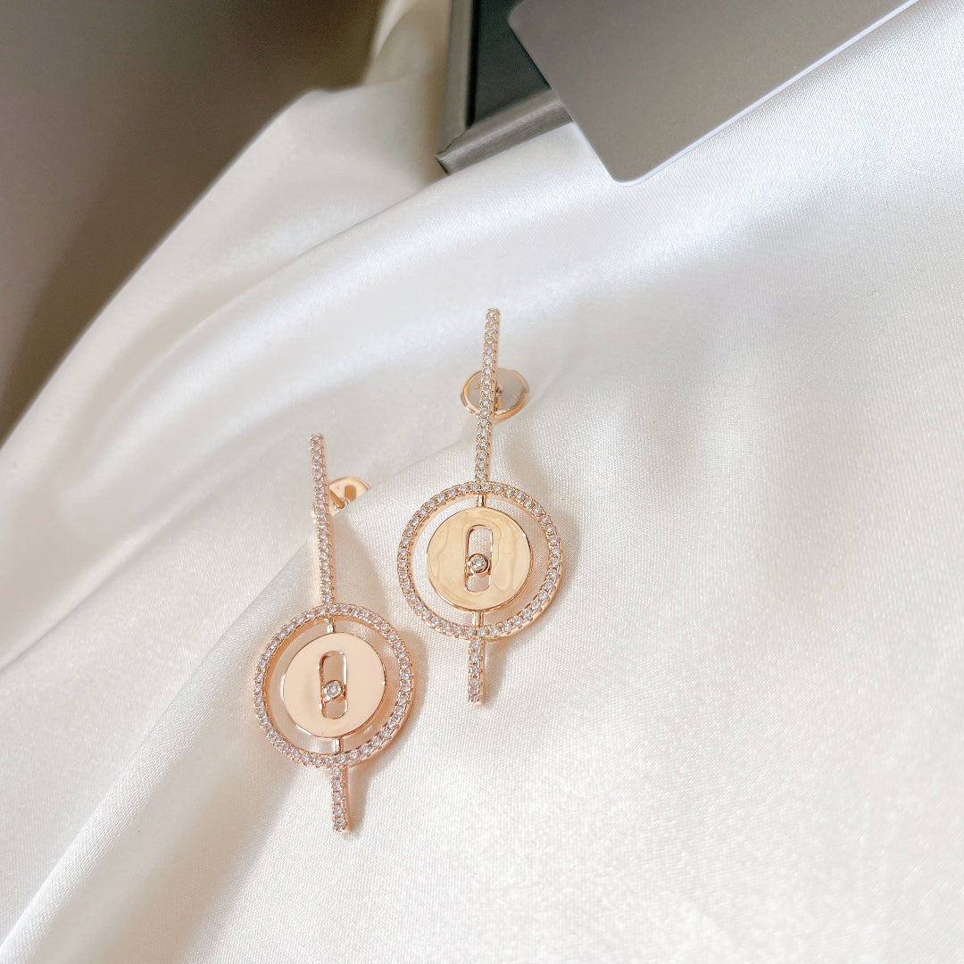 [Dawnora Jewelry]LUCKY MOVE ARROW PINK GOLD DIAMOND EARRINGS