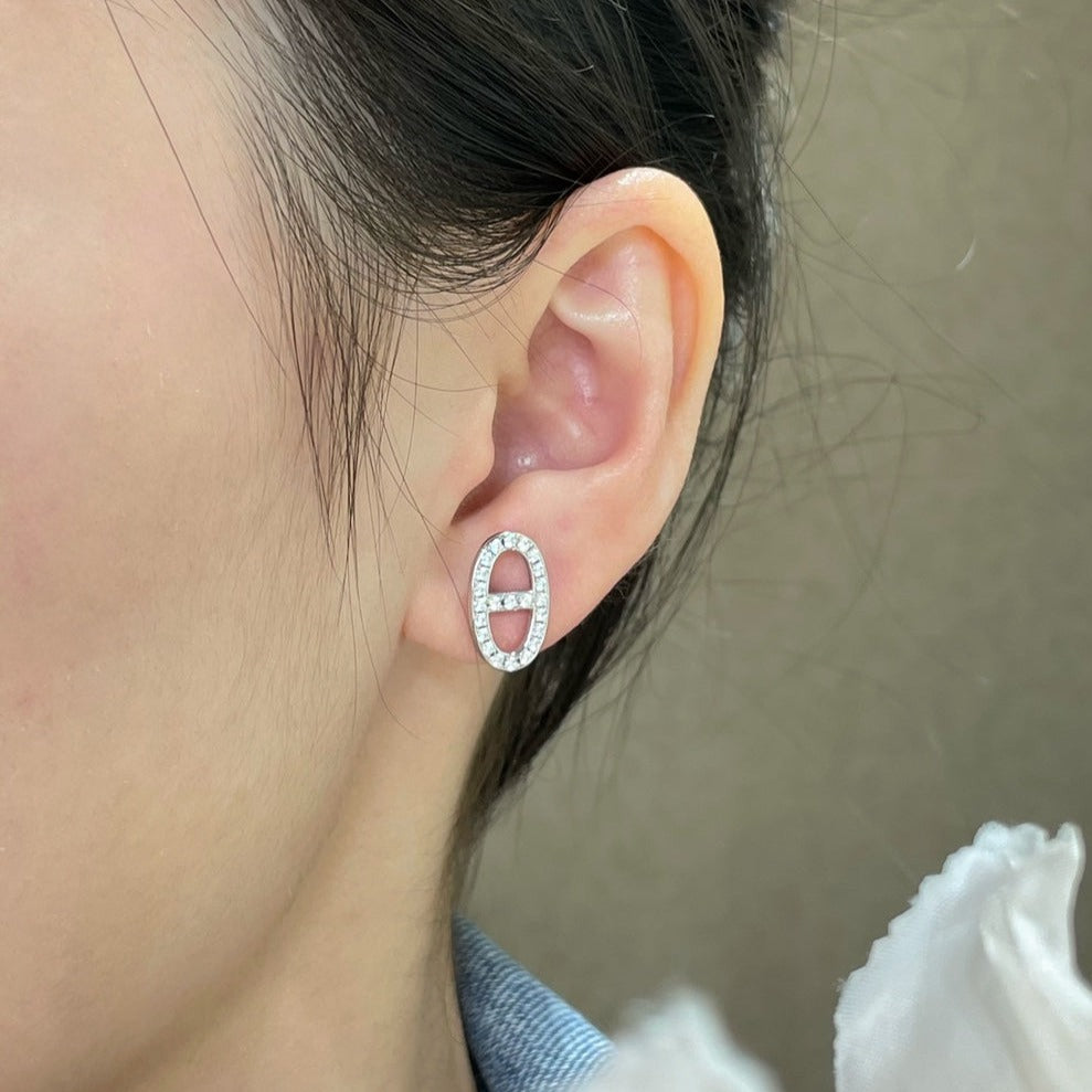 [Dawnora Jewelry]HM FULL DIAMOND PIG NOSE STUD EARRINGS