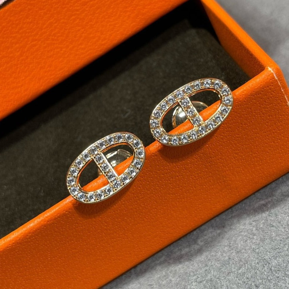 [Dawnora Jewelry]HM FULL DIAMOND PIG NOSE STUD EARRINGS