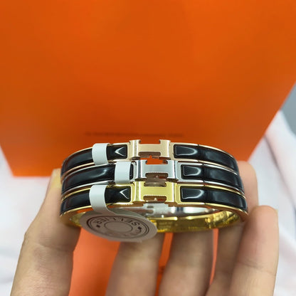 [Dawnora Jewelry]CLASSIC HM CLIC BLACK 8MM ENAMEL BRACELET