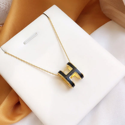 [Dawnora Jewelry]HM CLIC BLACK ENAMEL GOLD NECKLACE