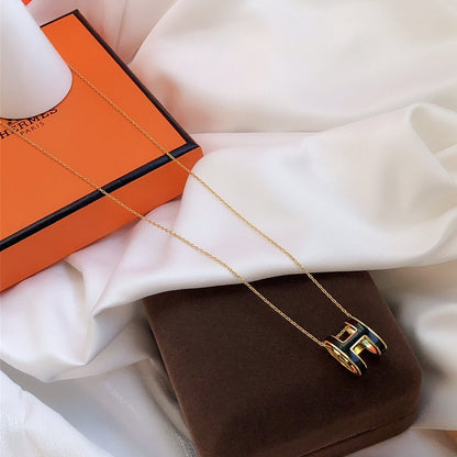 [Dawnora Jewelry]HM CLIC BLACK ENAMEL GOLD NECKLACE