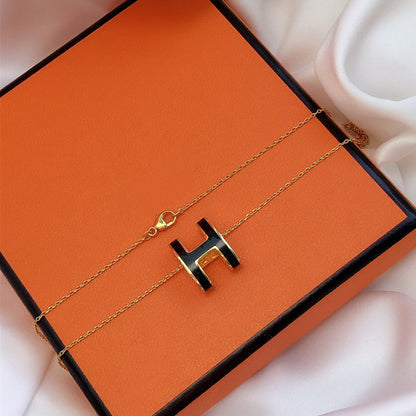 [Dawnora Jewelry]HM CLIC BLACK ENAMEL GOLD NECKLACE