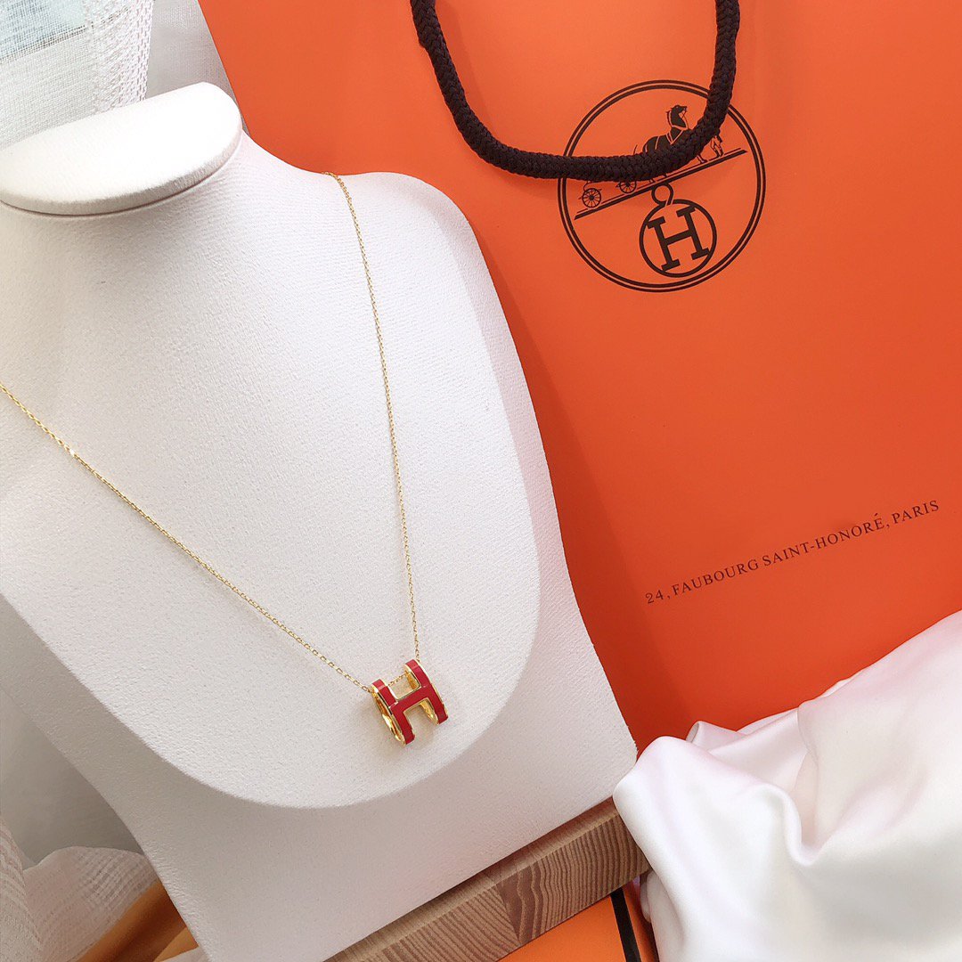 [Dawnora Jewelry]HM CLIC RED ENAMEL GOLD NECKLACE