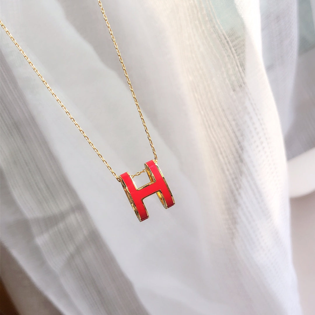 [Dawnora Jewelry]HM CLIC RED ENAMEL GOLD NECKLACE