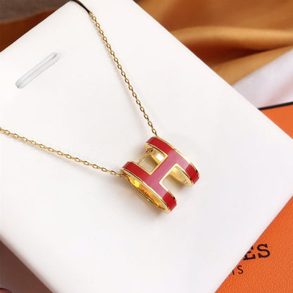 [Dawnora Jewelry]HM CLIC RED ENAMEL GOLD NECKLACE