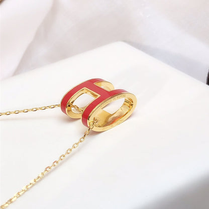 [Dawnora Jewelry]HM CLIC RED ENAMEL GOLD NECKLACE