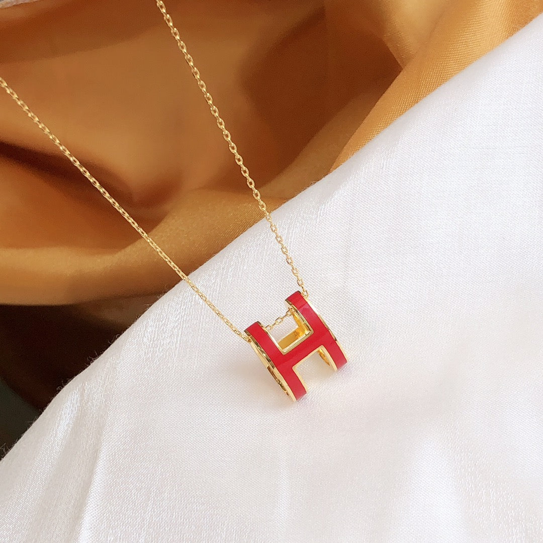 [Dawnora Jewelry]HM CLIC RED ENAMEL GOLD NECKLACE