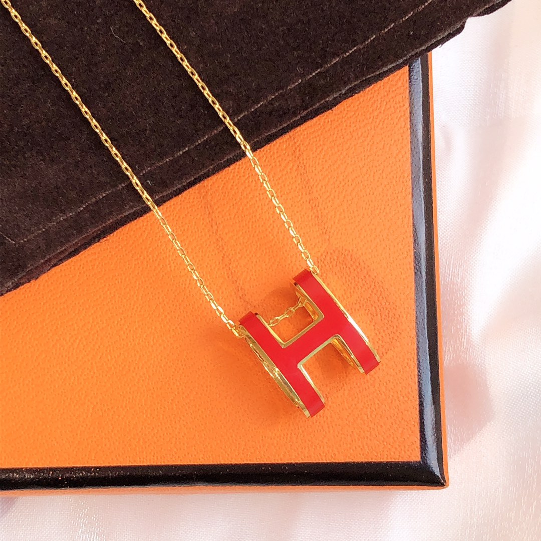 [Dawnora Jewelry]HM CLIC RED ENAMEL GOLD NECKLACE
