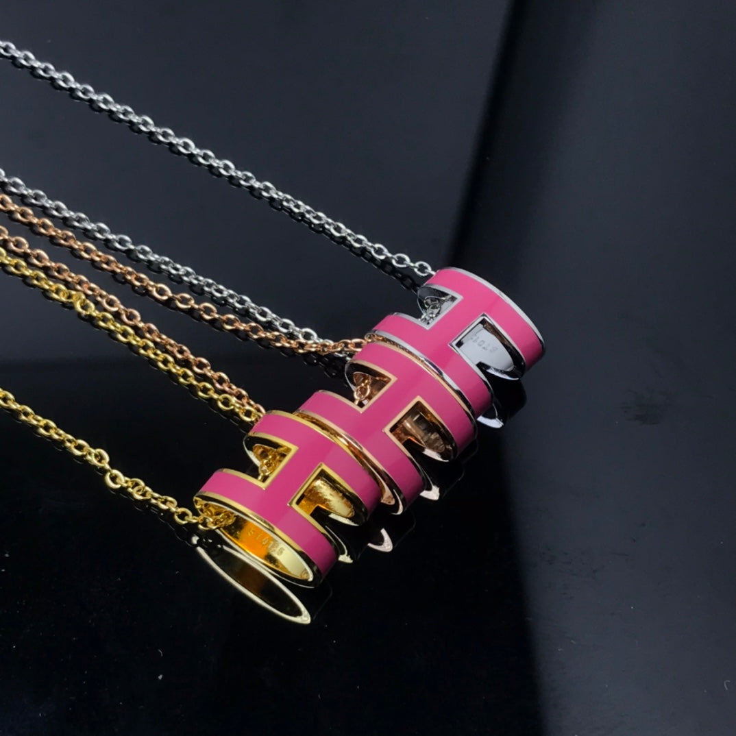 [Dawnora Jewelry]H NECKLACE PINK