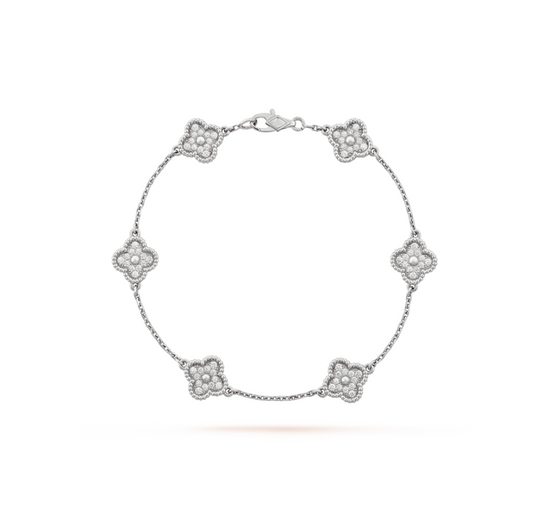[Dawnora Jewelry]CLOVER 6 MOTIF SILVER DIAMOND BRACELET