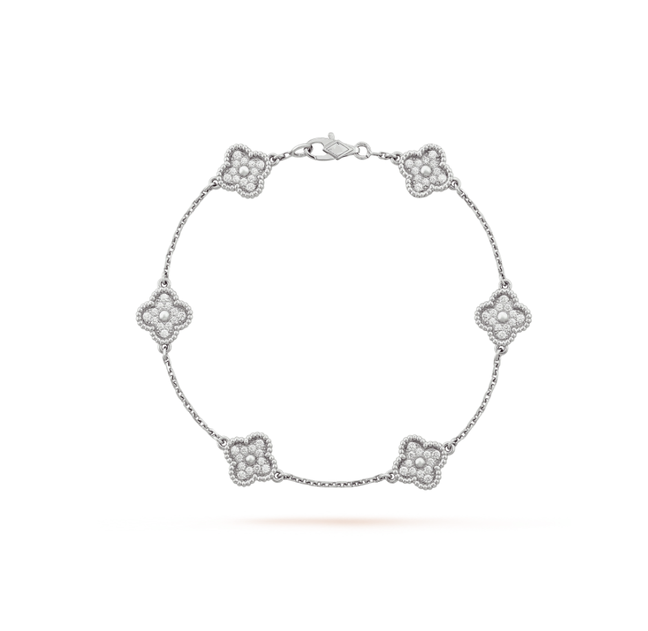[Dawnora Jewelry]CLOVER 6 MOTIF SILVER DIAMOND BRACELET
