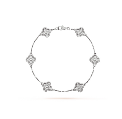 [Dawnora Jewelry]CLOVER 6 MOTIF SILVER DIAMOND BRACELET