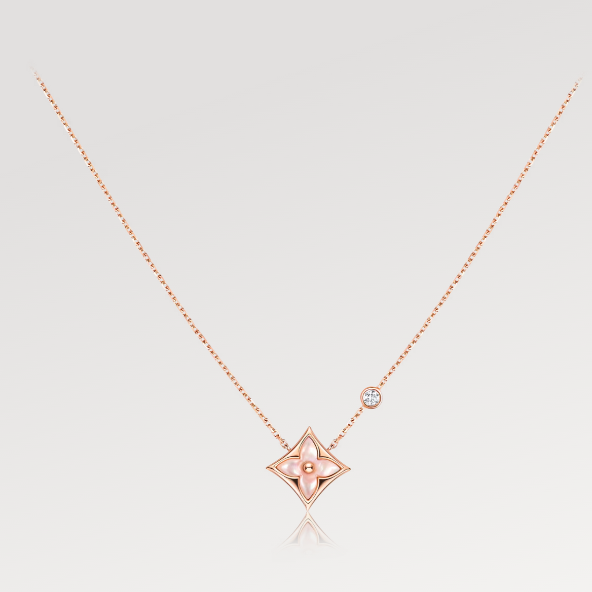 [Dawnora Jewelry]STAR PINK MOP 1 DIAMOND PINK GOLD NECKLACE