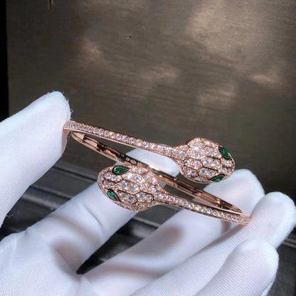 [Dawnora Jewelry]SERPENTI BRACELET PINK GOLD MALACHITE DIAMOND DOUBLE SNAKE