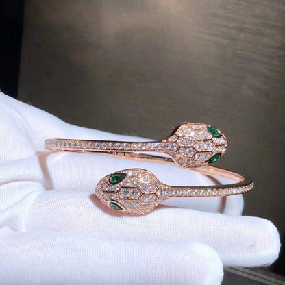 [Dawnora Jewelry]SERPENTI BRACELET PINK GOLD MALACHITE DIAMOND DOUBLE SNAKE