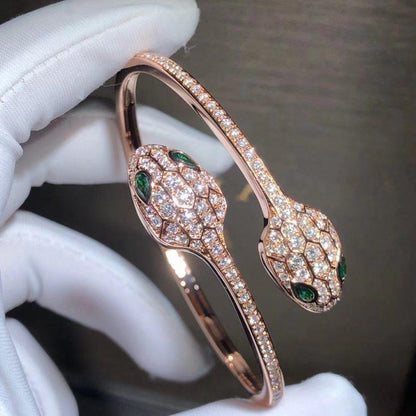 [Dawnora Jewelry]SERPENTI BRACELET PINK GOLD MALACHITE DIAMOND DOUBLE SNAKE