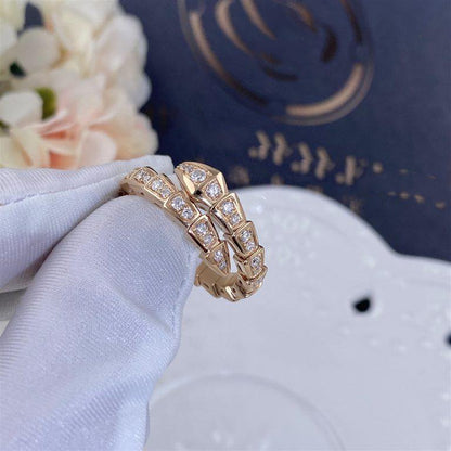 [Dawnora Jewelry]SERPENTI RING PINK GOLD DIAMOND PAVED 4MM