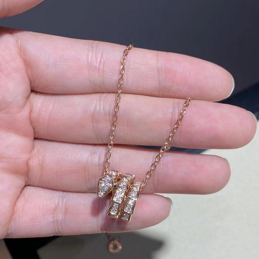 [Dawnora Jewelry]SERPENTI PINK GOLD NECKLACE DOUBLE RING DIAMOND