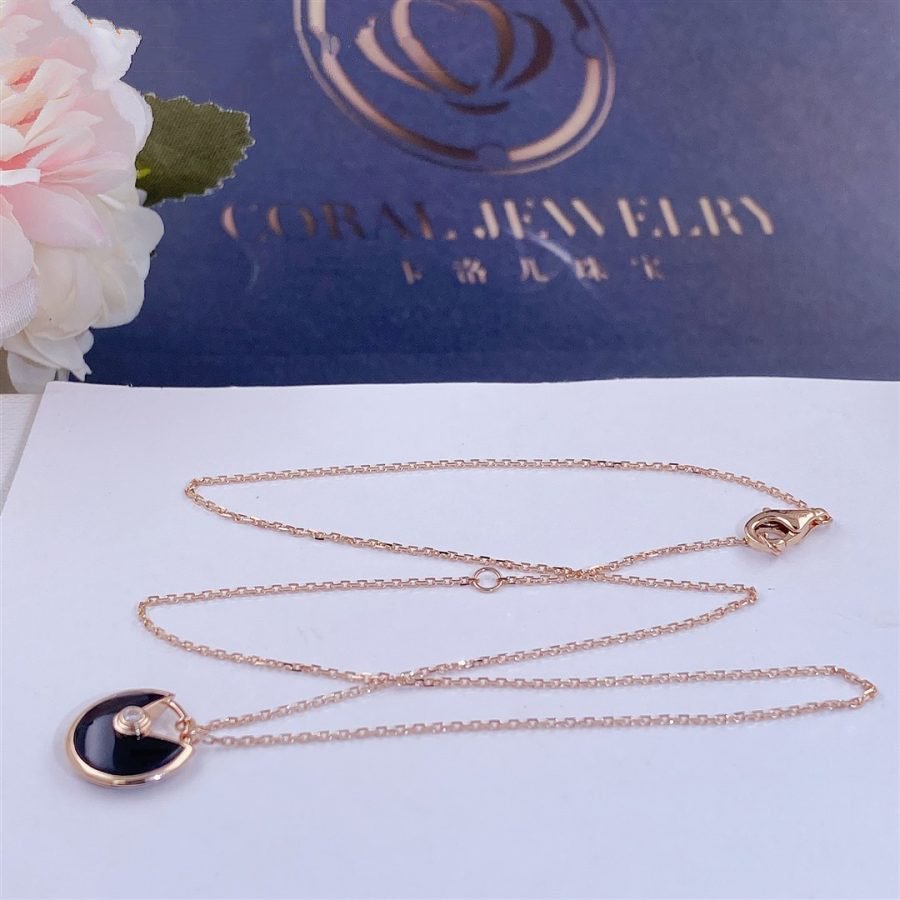 [Dawnora Jewelry]AMULETTE ROSE GOLD ONYX NECKLACE