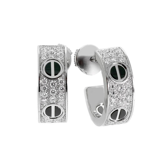 [Dawnora Jewelry]LOVE CERAMIC DIAMOND PAVED SILVER EARRINGS