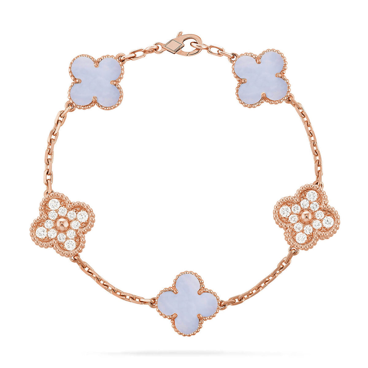 [Dawnora Jewelry] CLOVER 5 MOTIF PURPLE CHALCEDONY BRACELET COLLECTION