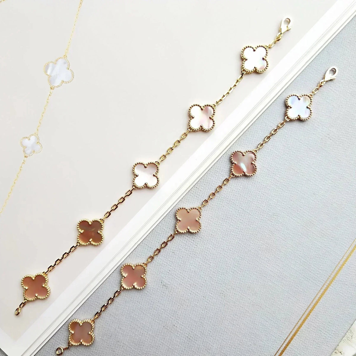 [Dawnora Jewelry] CLOVER 5 MOTIFS  PINK MOP BRACELET COLLECTION