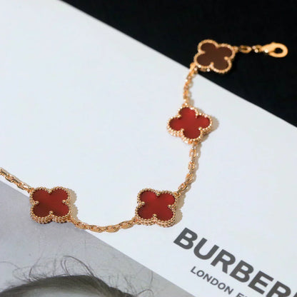 [Dawnora Jewelry] CLOVER 5 MOTIF RED CORNELIAN BRACELET COLLECTION