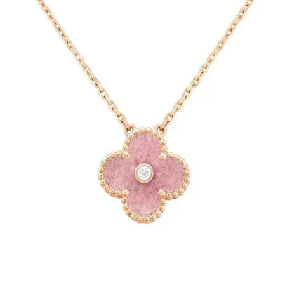 [Dawnora Jewelry]CLOVER 15MM DIAMOND RHODONITE NECKLACE