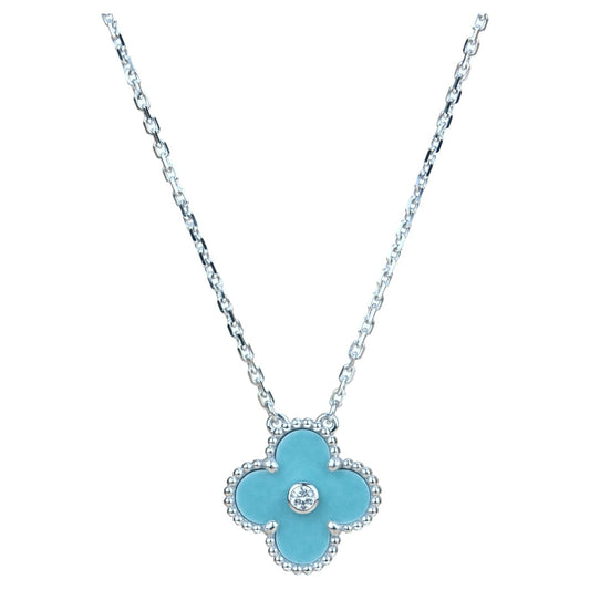 [Dawnora Jewelry]CLOVER 15MM DIAMOND SVRES PORCELAIN  NECKLACE SILVER