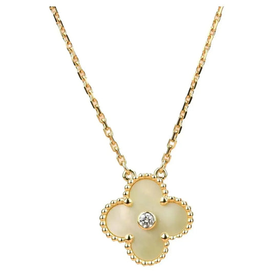 [Dawnora Jewelry]CLOVER 15MM DIAMOND GOLD MOTHER OF PEARL NECKLACE