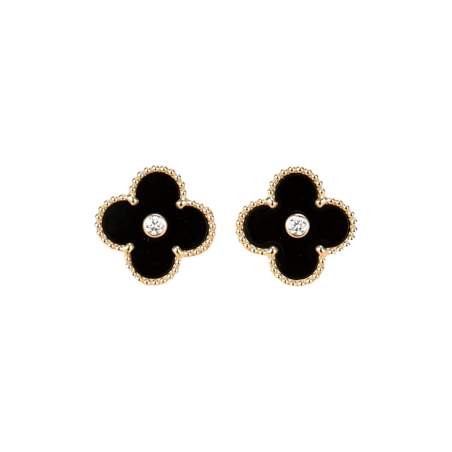 [Dawnora Jewelry]CLOVER MEDIUM 1 MOTIFS ONYX DIAMOND EARRINGS