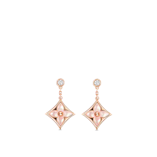 [Dawnora Jewelry]DOUBLE STAR PINK GOLD MOP DROP EARRINGS