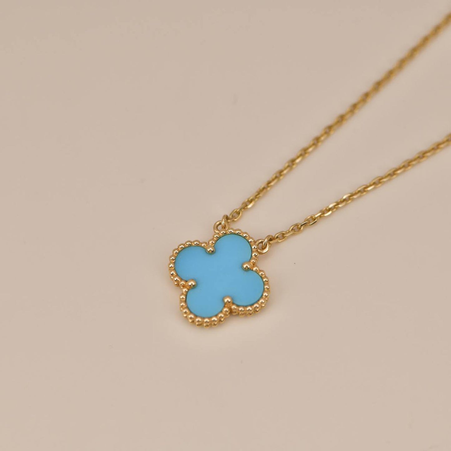 [Dawnora Jewelry]CLOVER 15MM VINTAGE TURQUOISE NECKLACE