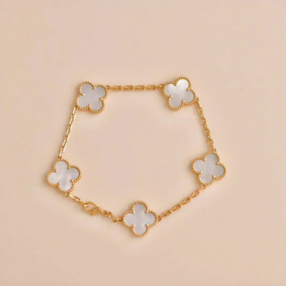 [Dawnora Jewelry]CLOVER WHITE PEARL MOP 5 MOTIF BRACELET COLLECTION