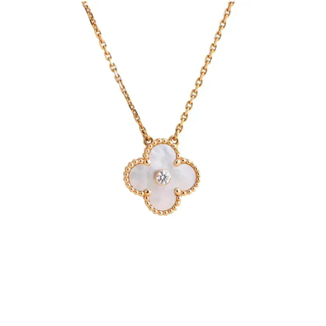 [Dawnora Jewelry]CLOVER 15MM DIAMOND WHITE FRITILLARIA NECKLACE