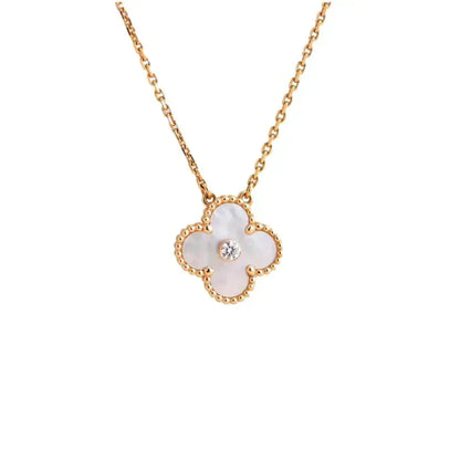 [Dawnora Jewelry]CLOVER 15MM DIAMOND WHITE FRITILLARIA NECKLACE